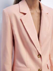 Maija Women's Apricot Turn-Down Collar Button Down Long Sleeve Suit Jacket With Padded Shoulders Front Pocket, Fashion Versatile For Casual, Commute, Valentine's Day Party - Pink - View 5