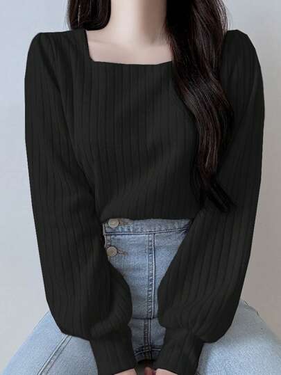 DAZY 女士方领修身长袖T恤，春夏秋季学院风上衣，秋季女装可爱上衣