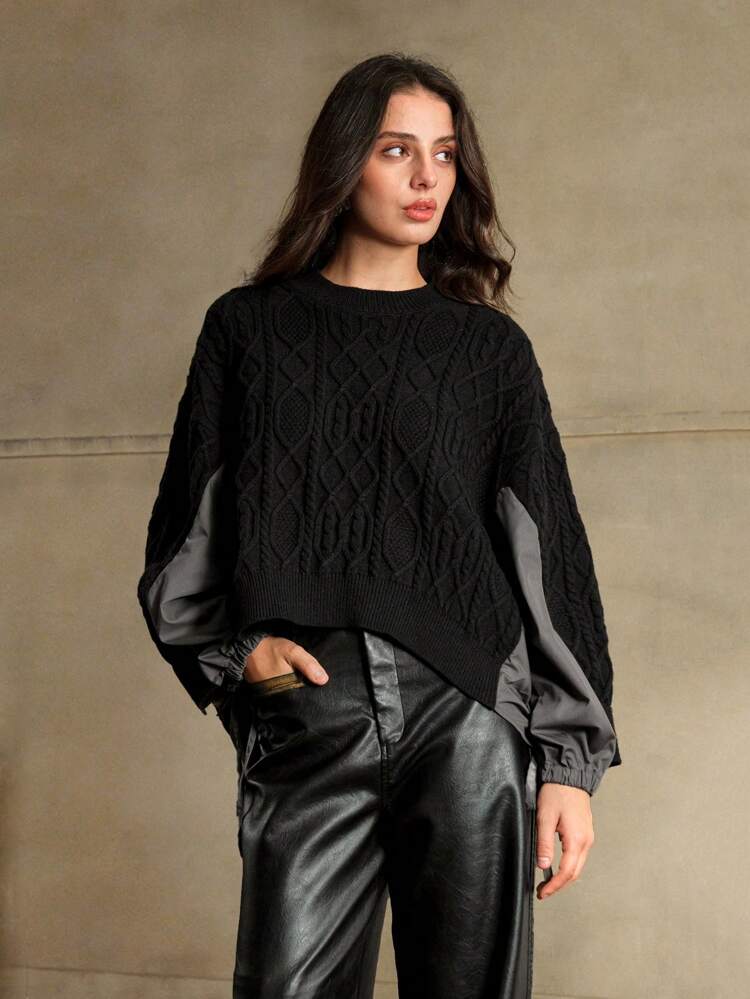 Split Hem Color Block Drawstring Decor Sweater, High Low Design Knit Pullover Fall Winter