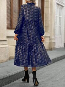 EMERY ROSE Vestido elegante de manga farol con efecto tie-dye para mujer, de largo midi, para otoño