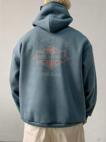 DAZY Sudadera con capucha de ajuste holgado y manga larga con estampado de letras para hombres, informal para otoño