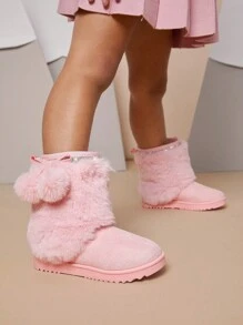 Mini mi Bestseller Kid's Luxe Pink Mid-Calf Snow Boots – Sparkly Trim, Cozy And Stylish Winter Wear,Top Holiday Gift Picks For Kids - Pink - View 3