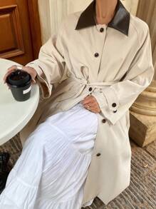 DAZY Women's Fashion Long Contrast Color Collar Trench Coat