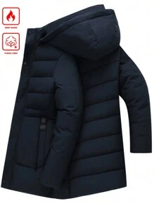 Manfinity Homme 宽松版型男士字母图案保暖内衬连帽冬季外套 - 藏蓝色 - 查看 2