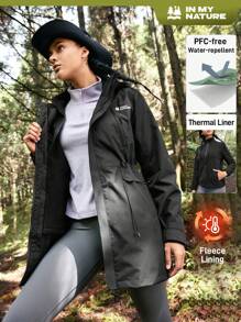 In My Nature 1pc Women Solid Color Drawstring Hooded Jacket With Pockets, Outdoor Sports Usewinter Women Tops Keep Warm - Black - View 1