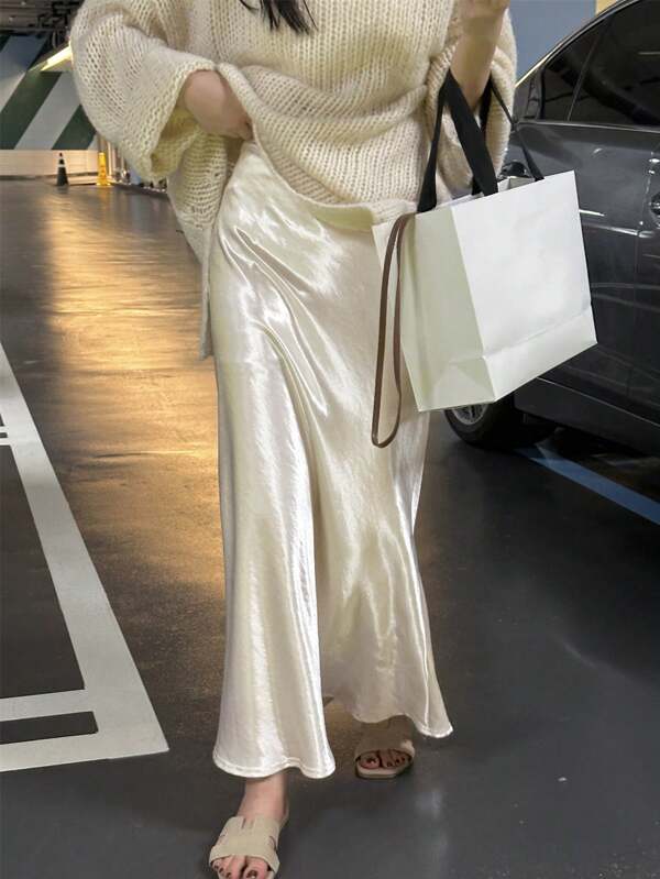 DAZY Women's Satin-Feel A-Line Skirt,Fall Clothes