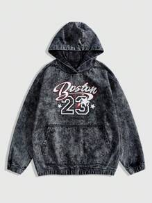 ROMWE MEN Street Life Men's Vintage Washed Denim Hoodie, Streetwear Style - Black - View 3