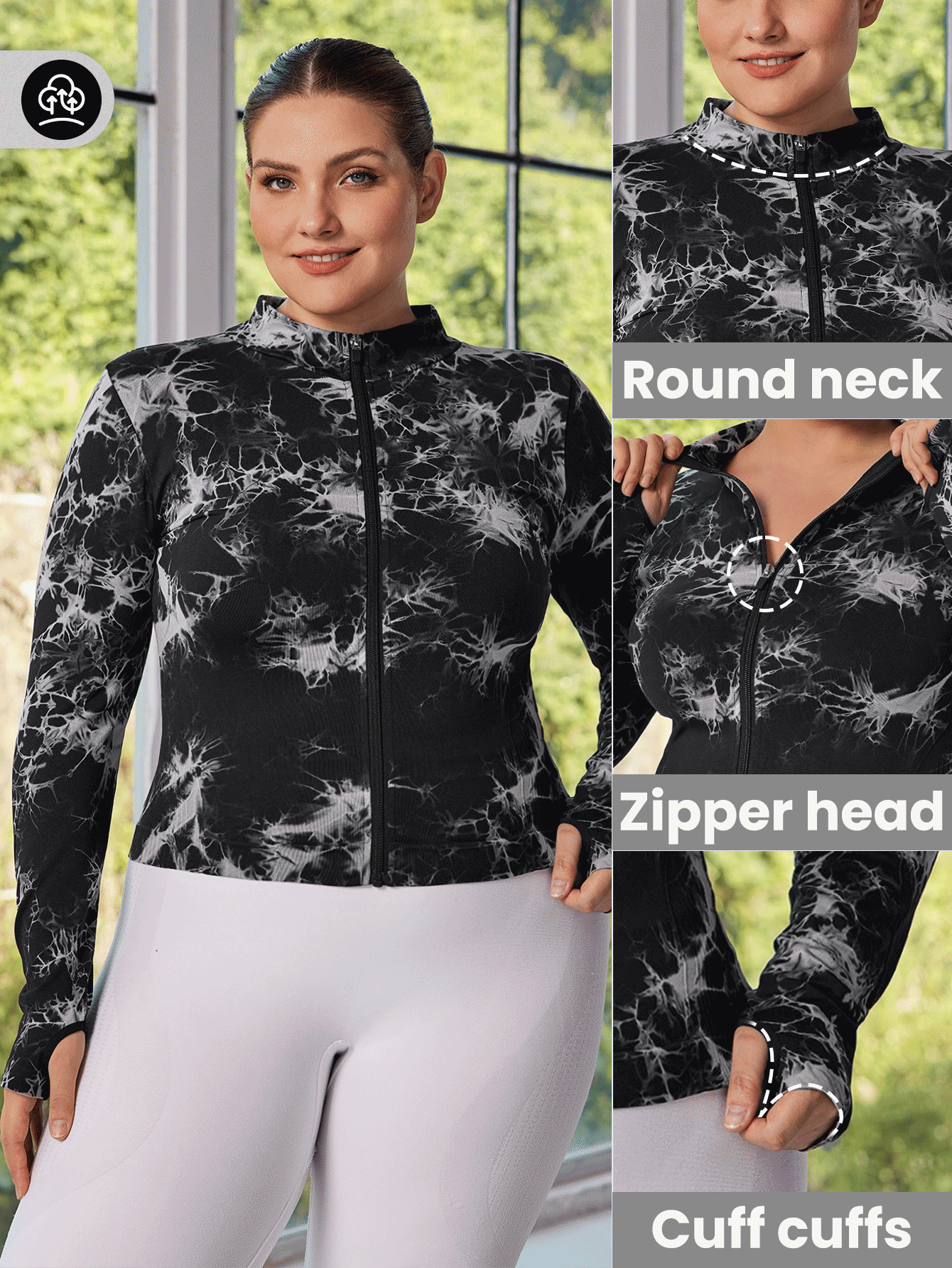 Easithlete Women's Winter Seamless Tie-Dye Stand Collar Zipper Long Sleeve Sports Jacket - Multicolor - View 2