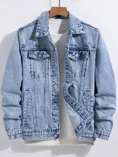 Manfinity Homme Men's Casual Button-Up Denim Jacket For Outgoing In Autumn