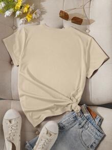 INAWLY 女士格言印花圆领短袖休闲 T 恤图案 T 恤女式上衣 - 杏色 - 查看 2