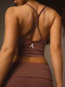 Athîral Áo ba lỗ thể thao tập thể dục hàng ngày màu nâu trơn cho nữ - Màu nâu Sô-cô-la - Xem 5