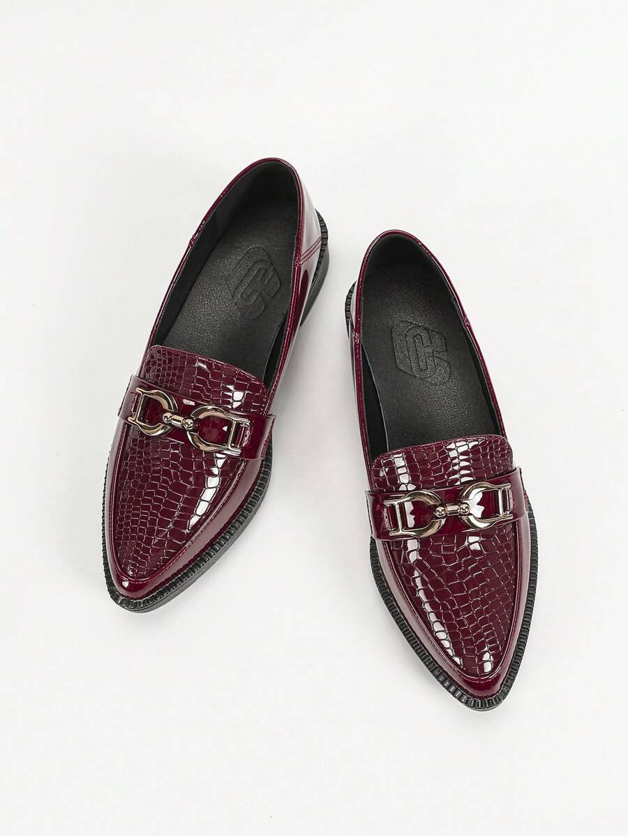 CUCCOO CURVES Wide Fit Flat Mary Jane Shoes, Solid Brown Color Pointed Toe Strap Casual Outdoor Flats Spring Shoes Spring Break Easter - Burgundy - View 1