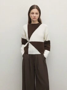 BizChic 白色运动衫图案提花连帽运动衫，女士时尚针织套头衫，适合春夏季、圣诞节、感恩节、新年的优雅服装， - 杏色 - 查看 7