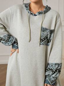 Mulvari Sudadera con capucha de manga larga de terciopelo patchwork para mujer