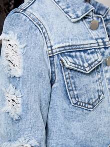 SHEIN Explorewe 3 件套年轻女孩牛仔装，新款休闲时尚水洗牛仔设计 - 中等水洗藍 - 查看 7