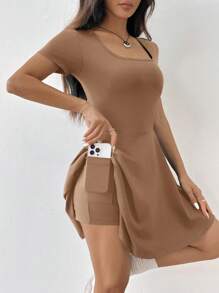 SHEIN EZwear Khaki Knit Mini Dress For Women