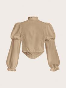 SHEIN MOD Plus Size Women's College Style Solid Color Ruffle Puff Sleeve Blouse