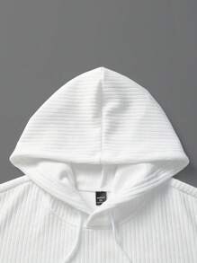 Manfinity Homme 大码男士纯色长袖罗纹抽绳连帽休闲运动衫，秋冬季外出连帽衫，适合送给朋友、丈夫、男朋友的礼物 - 白色 - 查看 3