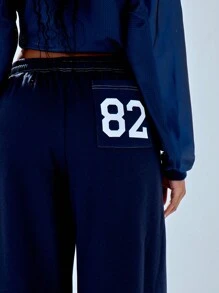 MUSERA Contrast Stitch Wide Leg Sweatpants Vacation Airport Y2k Casual Summer - Royal Blue - View 4