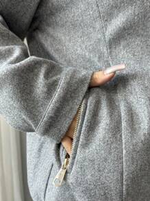 Chiquease Oversized Casual Sports Varsity Jacket - Grey - View 8