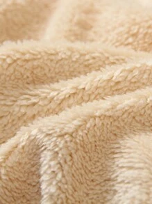 SHEIN 2 件套休闲运动羊毛连帽夹克和裤子套装，适合秋冬季日常、学校、运动和户外活动 - 紅色 - 查看 4