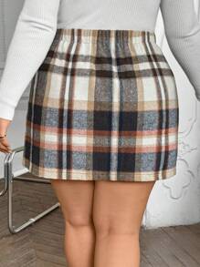 SHEIN Clasi Plus Size Plaid Minimalist Skirt, Casual Everyday Wear - Multicolor - View 2