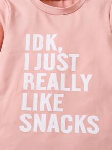 女童休闲字母印花圆领长袖 T 恤，春/秋/冬 - 紅色 - 查看 5