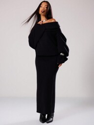 MUSERA Gestricktes Maxikleid mit Off-Shoulder Ausschnitt, Frühling Y2K 90er Jahre Lässig Süß Urlaub Sommer Festival Herbst Winter Alltag Weihnachten Chic