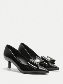 CUCCOO CURVES Wide Fit Plus Size Women High Heels Pointed Toe Elegant Black Satin Strap Sandals, Year-Round - Black - View 4