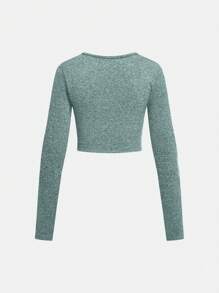 SHEIN Conjunto de ropa deportiva para niñas preadolescentes, blusa de manga larga negra y pantalones largos, traje deportivo elástico de yoga cómodo y transpirable, diseño minimalista y de moda