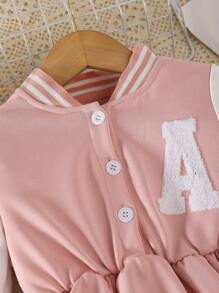 SHEIN Vestido de moletom casual bordado para meninas, vestido canelado de alta qualidade, adorável, confortável, respirável e que absorve a umidade, estilo esportivo, outono/inverno - Rosa - Ver 3