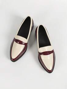 CUCCOO CURVES Wide Width Plain Color Brown Pointed Toe Lace-Up Mary Jane Flat Casual Shoes - Multicolor - View 3