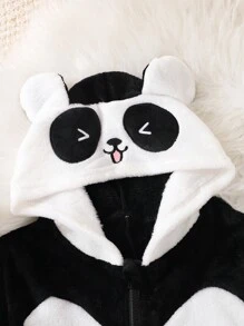 女孩刺绣熊毛绒长袖连体裤休闲家居服