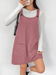 SHEIN EZwear Autumn New Corduroy Strap Women Dress