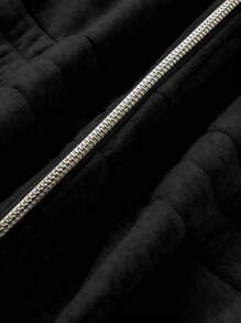 Maweii Plus Size Solid Color Front Zipper Long Sleeve Casual Jumpsuit With Pockets - Black - View 3