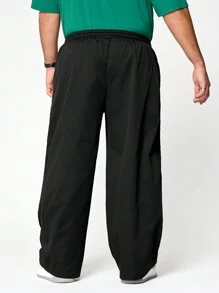 Manfinity VCAY Plus Size Men's Loose Fit Black Long Woven Pants, Going Out Long Casual Baggy Pants, For Husband, Boyfriend Gifts - Black - View 2