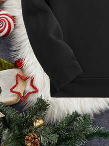 Manfinity Homme Plus Size Men's Black Crew Neck Pullover Sweatshirt, Christmas - Black - View 6