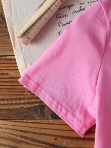 THE POWERPUFF GIRLS X SHEIN Tween Girl Casual Cartoon Print Round Neck Short Sleeve T-Shirt, Summer - Pink - View 5