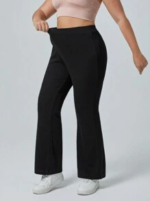 SHEIN EZwear 大码纯色喇叭腿口袋休闲弹力针织百搭牛仔裤 - 黑色 - 查看 5