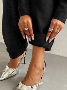 Maweii Plus Size Solid Color Front Zipper Long Sleeve Casual Jumpsuit With Pockets - Black - View 8