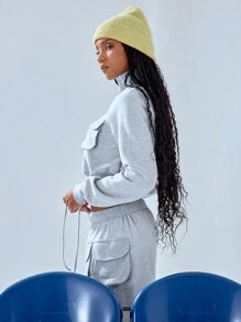 MUSERA High Neck Pocket Detail Quarter Zip Sweatshirt