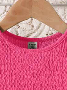 SHEIN Leap Crew 女宝宝夏季可爱纯色纹理无袖上衣和松紧腰宽松裤子套装