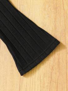 SHEIN 2 件装女婴休闲舒适日常穿着喇叭裤套装 - 彩色 - 查看 3