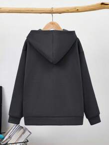 SHEIN Áo nỉ rộng in hình tai nghe dành cho bé trai tuổi teen - Màu xám đen - Xem 2