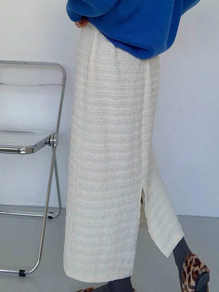 Women Elastic Waist Straight Long Skirt, Textured Fabric, Spring/Summer,Fall Clothes Winter Women Skirts