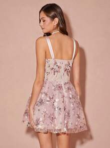 Enchnt Spring/Summer Romantic Women's Pink Elegant Sweet Cute Sparkle Floral Sequin Embroidery Princess Mini Dress,Sweet&Elegant Outfit For Sweet Date Night &Wedding Guest Dress Women &Holiday & Graduation Dress&Daily Commuting&Vacation&Garden Parties & Concert Outfit Women - Pink - View 8