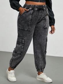 Slaydiva Plus Size Jeansy z kieszeniami z przodu i prostymi, swobodnymi kieszeniami