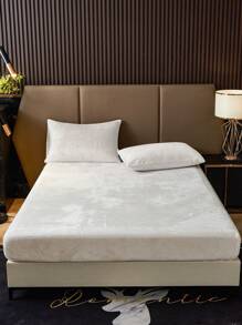 1 件米色天鹅绒床笠温暖柔软纯色毛绒床笠特大号双人床尺寸，奢华超柔软舒适床单，带 11.8 英寸深口袋，适合秋冬和春季，无枕套宿舍床上用品返校床上用品 - 米色 - 查看 4