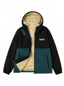 Manfinity Homme Áo khoác nỉ dài tay dáng rộng có mũ dành cho nam, in chữ, phối màu, thích hợp cho mùa thu đông. - Nhiều màu - Xem 3