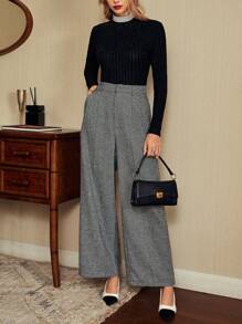 Vintamour Quần dài kẻ sọc Jacquard cổ điển thanh lịch dành cho nữ, màu đen trắng, có túi, thích hợp cho mùa thu/đông, Lễ Tạ ơn, Năm mới, Ngày Valentine, Trang phục công sở thường ngày, Trang phục đi lễ nhà thờ. - Đen và trắng - Xem 5